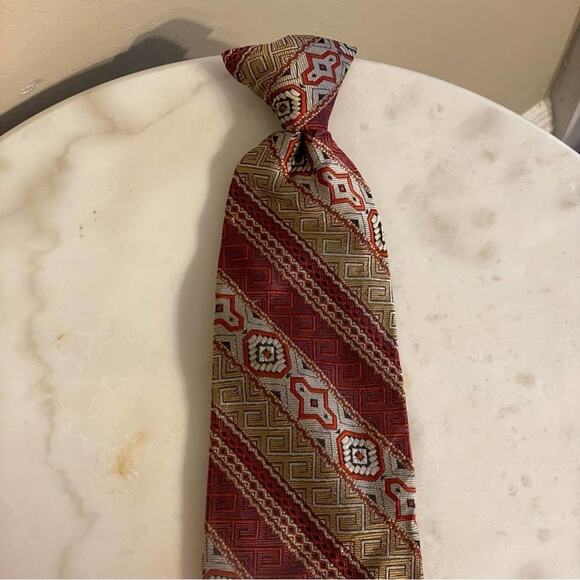 Vintage Sears “The Mens Store” Clip Tie red gold gray black - Picture 2 of 8